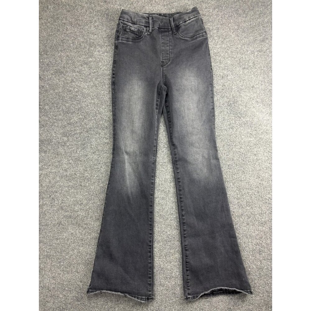 Good American Flare Jeans Womens Small High Rise Pull On Stretch‎ Charcoal Denim